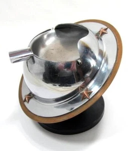 Vintage Revere Copper & Chrome Saturn Planet Dumping Ashtray Deco Globe - Picture 1 of 11