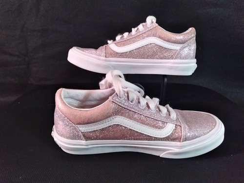 Scarpe basse Vans rosa bianco scintillante da bambina taglia 2 5 US leggermente usate usate