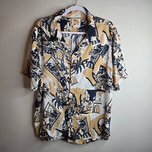 C & C California White/Brown Button up short tropical print 2XL, Beach, Summer - Picture 1 of 6