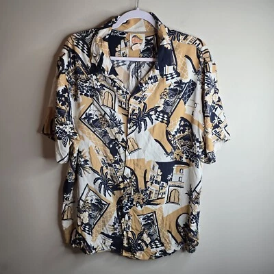 C & C California White/Brown Button up short tropical print 2XL, Beach, Summer - Image 1 of 4