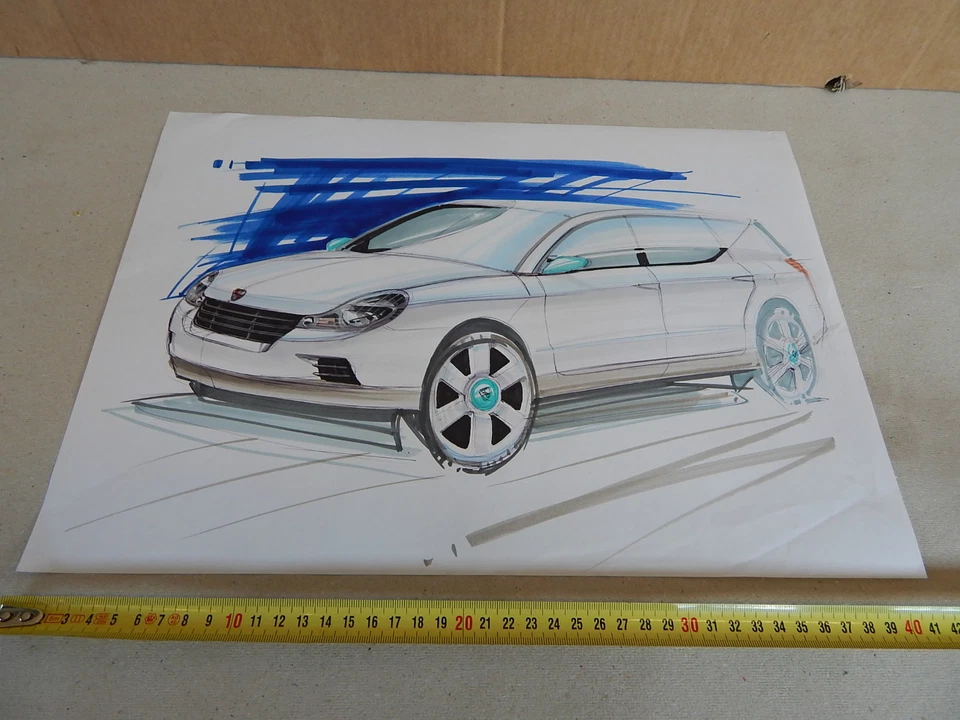 DISEGNO A MANO LIBERA DESIGNER PROGETTO STUDIO PORSCHE CAYENNE 1 SERIE - Immagine 1 di 3