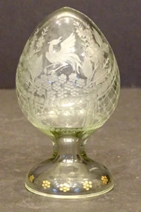 STUNNING! Antique ETCHED CRYSTAL Wheel Cut GLASS EASTER EGG on Stand RUSSIAN? - Picture 1 of 8