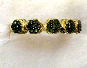 Green Diamond Flower Ring / size 7 / 14K Gold over 925 Sterling Silver / 0.33 ct - Picture 1 of 7