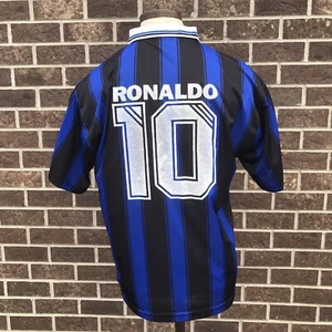 Vintage Inter Milan 1990’s Ronaldo #10 Blue Black Soccer Football Jersey Shirt M - Picture 1 of 7