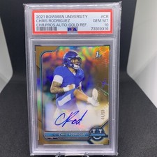 2021-22 Bowman University Chris Rodriguez Gold Refractor Auto /50 RC PSA 10