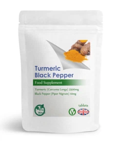 Strong 2500mg Turmeric & Black Pepper Tablets (90 Pack) Natural anti-oxidant, UK - Picture 1 of 3