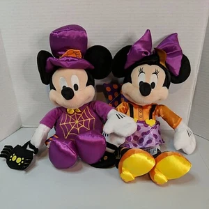 Pair Disney Store Authentic Halloween Bat & Spider Mickey & Minnie Plush 16" - Picture 1 of 10