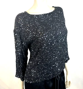 Eileen Fisher Black Sequin Silk Box Blouse Top Size XS NWT $398 - Picture 1 of 13