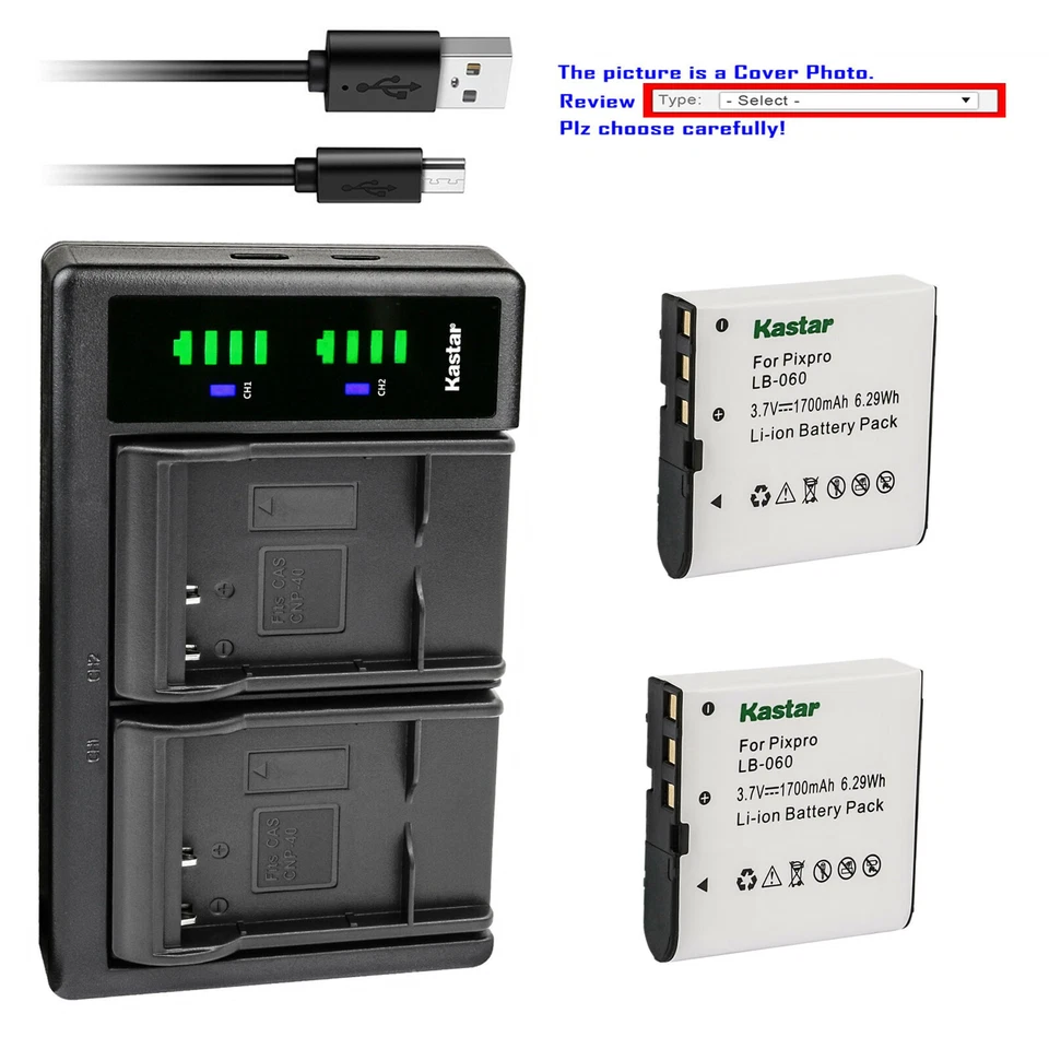Cargador de pared de batería Kastar para cámara Kodak PIXPRO AZ422 AZ425 AZ527 AZ528 Foto 1 de 4