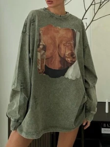 Painting print round neck loose pullover sweatshirt for women - Picture 1 of 4