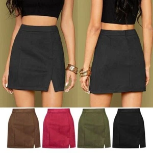 Women High Waist Skirt Faux Suede Pencil Skirt Bodycon Mini Pencil Skirt S~2XL - Picture 1 of 16