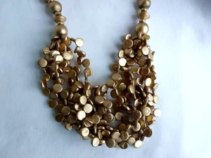 Gold Wooden Beads Multi Strand Ladies Women Boho Necklace 22" - Picture 1 of 6