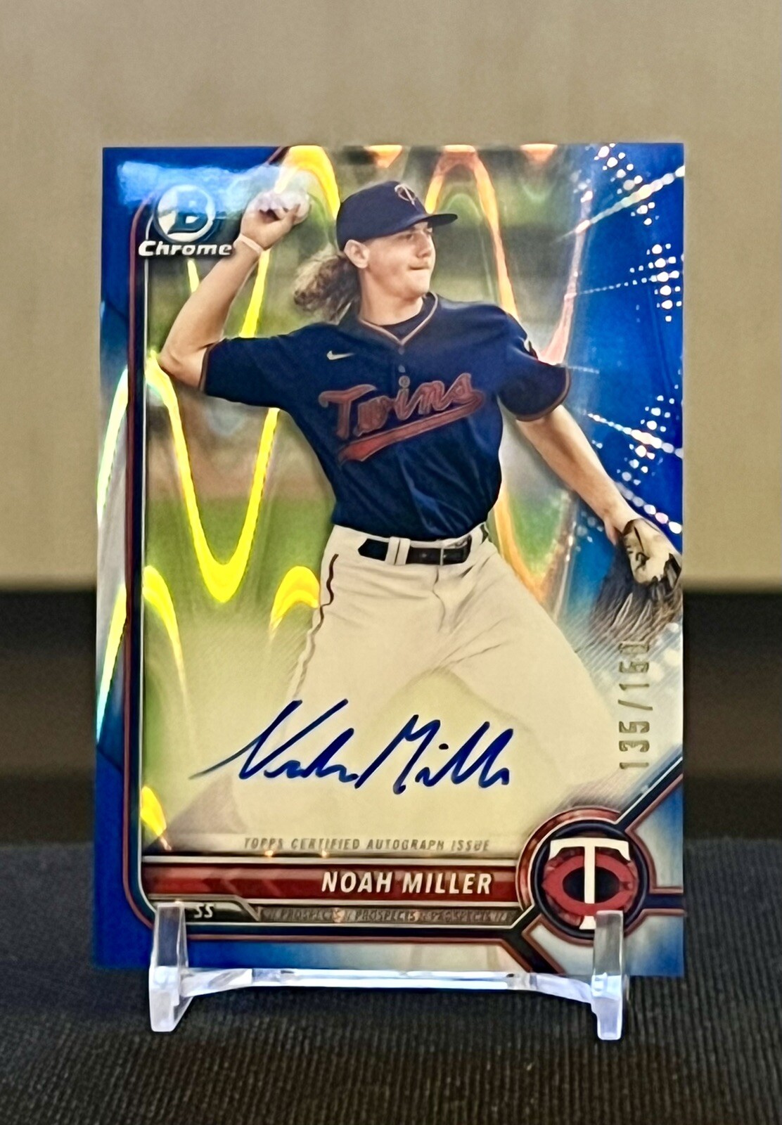 NOAH MILLER 2022 Bowman Chrome Blue Raywave Refractor Auto /150 #CPA-NM Twins