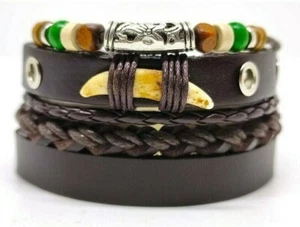 Set 3 bracciali uomo bracciale in pelle con corda intrecciata donna braccialetti - Foto 1 di 6
