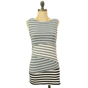 Calvin Klein Performance Layered Top Size S Striped Black Gray White EUC B23 - Picture 1 of 5