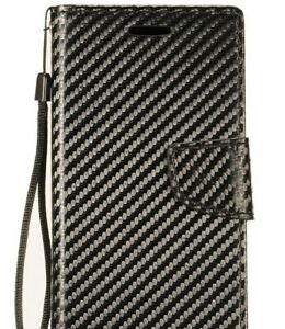 For LG V50 /LG V50 ThinQ 5G - Black Carbon Fiber Card ID Wallet Pouch Case Cover