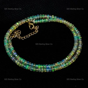 Collana Moglie Perline Boho Anniversario Artigianale Opale Etiope Naturale Argento 925 - Foto 1 di 6