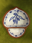 ????Hand Painted Terra Cotta Portugal Signed Olive Dish W Sidecar Pit Dish????