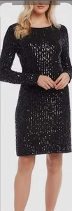 DRESS THE POPULATION Long-Sleeve Sequin Body-con Minidress Black Size Medium USA - Picture 1 of 13