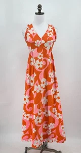 Vestido Largo Liberty House Hawaii Princesa Kaialani Naranja Floral Sin Mangas - Imagen 1 de 11