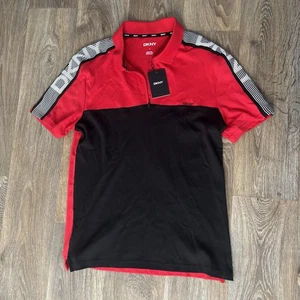 DKNY Men’s Red & Black Color Block Polo – Logo Tape Detail – NWT – Size S - Picture 1 of 4