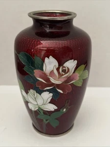 4 3/4” Japanese Pigeon Blood Floral Cloisonné Vase - Picture 1 of 11