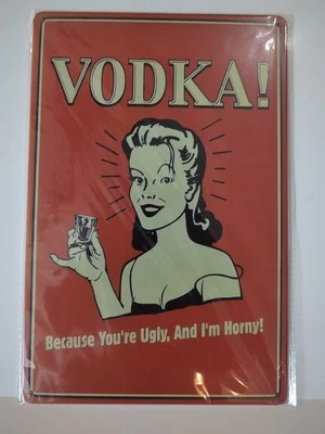 Letrero de hojalata retro vintage puerta decoración pared metal bar pub es vodka estoy caliente Foto 1 de 3