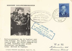 Niederlande Ballon Postkarte 1955 Haag Balloonclub Jules Verne Gütesiegel - Bild 1 von 2