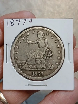 Moneda de plata muy fina dólar comercial 1877-S 100 % auténtica  Foto 1 de 4