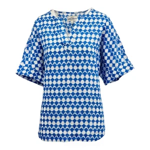 M&S Collection Pure Linen Printed V-Neck Popover Blouse - Picture 1 of 5