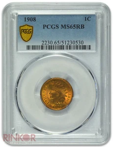 1908 1C Indian Cent PCGS MS 65 RB - Picture 1 of 3