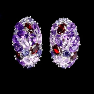 925 Sterling Silver Earrings Pear Amethyst Iolite Mozambique Tanzanite Jewelry - Picture 1 of 13