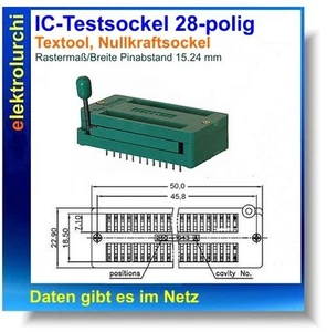 Base de fuerza cero IC 28 pines, base de prueba, base ZIF, ancho 15,24, 1 ud. - Imagen 1 de 2
