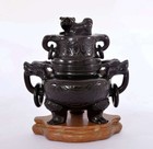 1225G Chinese Dark Cherry Amber Bakelite Faturan Carved Carving Incense Censer