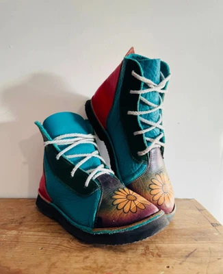 Botines PBP Vintage Pintados a Mano Cuero Girasol Bohemio Hada Grunge 4 Foto 1 de 4