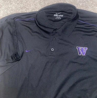 VTG Washington Huskies Nike Dri-Fit Polo Shirt Men’s Size 3XL Black NCAA Swoosh - Image 1 of 4
