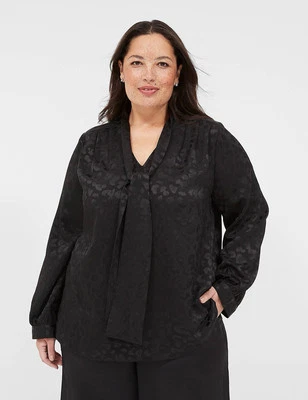 NUEVO CON ETIQUETAS Lane Bryant Túnica Cuello Atado Negro Estampado Animal 20 Manga Larga Camisa Popover Foto 1 de 4