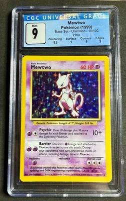 1999 Pokemon Base Set Unlimited  #10 Mewtwo Holo CGC 9 Mint w/ Subgrades - Image 1 of 2