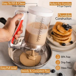 Pancake Batter Dispenser 4 cup Capacity and BPA Free Plastic Kid Friendly - Picture 1 of 7
