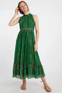 Anthropologie Size 12 Green Midori Dress Maxi Embroidered Beaded Halter Neck NWT - Picture 1 of 18