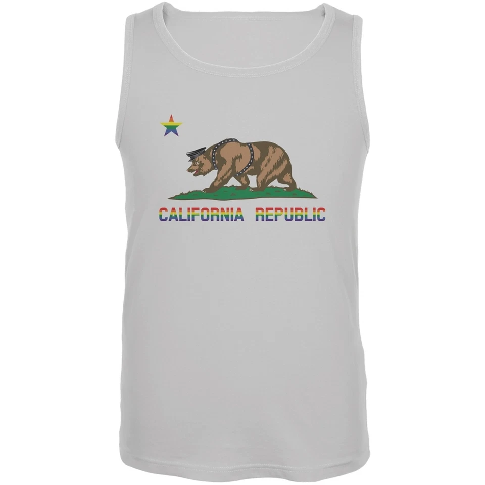LGBT California Republic Gay Bear White Adult Tank Top - Image 1 of 1