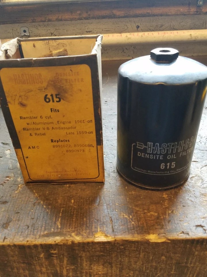 NOS HASTINGS 615 OIL FILTER VINTAGE RAMBLER 6 CYLINDER AMBASSADOR 8 CYL AMC - Image 1 of 1