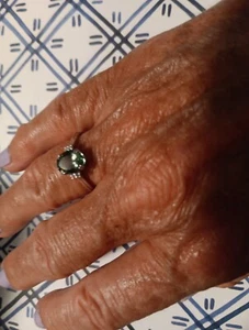 echter grüner Labradorit Ring 9x7 ovale Diamant Akzente Gr.8 rhodiniert 1,39ctw - Bild 1 von 15