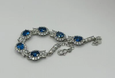 Hermoso Brazalete de Zafiro Forma Ovalada Creado en Laboratorio 15k Lleno Oro Blanco 18k Foto 1 de 4