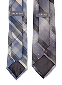 Lote de 2 Corbatas de Cuello VAN HEUSEN Gris Patrón a Cuadros Clásicas 3"x58" Poliéster Usadas en Excelente Condición - Imagen 1 de 6