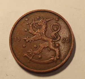 Finland  *10 penniä * Copper 1929  * condition good *1+ *  - Picture 1 of 2