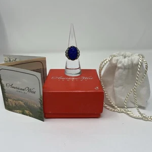 American West Jewelry Sterling Silver Carved Blue Lapis Ring Size 6 - Picture 1 of 16