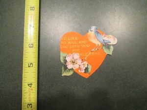 Valentine Vintage Card Bird Flower Like to Bill and Coo