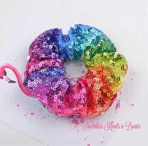 Rainbow Sequin Scrunchie, Boutique Hair Accessories, Hair Scrunchie, FREE Ship - Picture 1 of 2