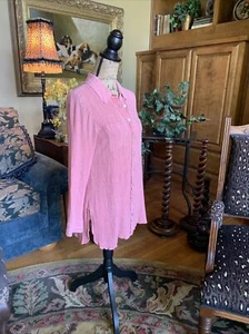 Soft Surroundings Stonewashed Pink Gauze Button Up Collard Blouse Shirt M 36” 28 - Picture 1 of 12